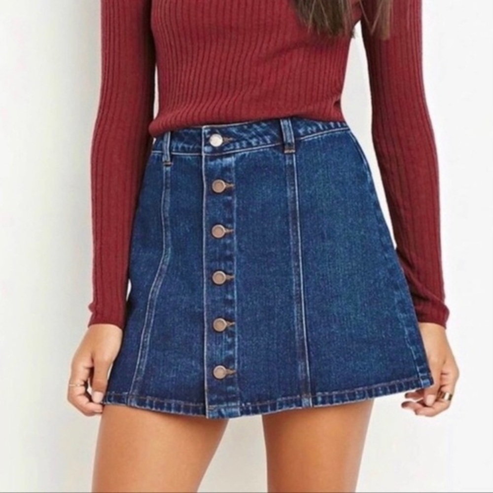 Life in Progress Blue Denim Button‎ Down Mini Skirt Size M